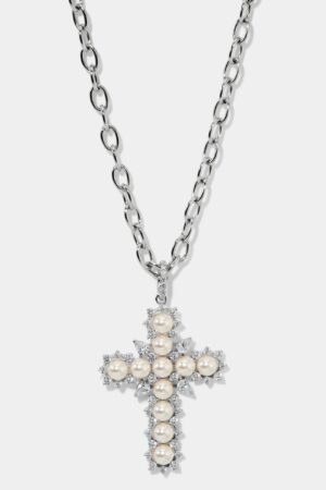 MATERIAL PEARL CROSS PENDANT NECKLACE